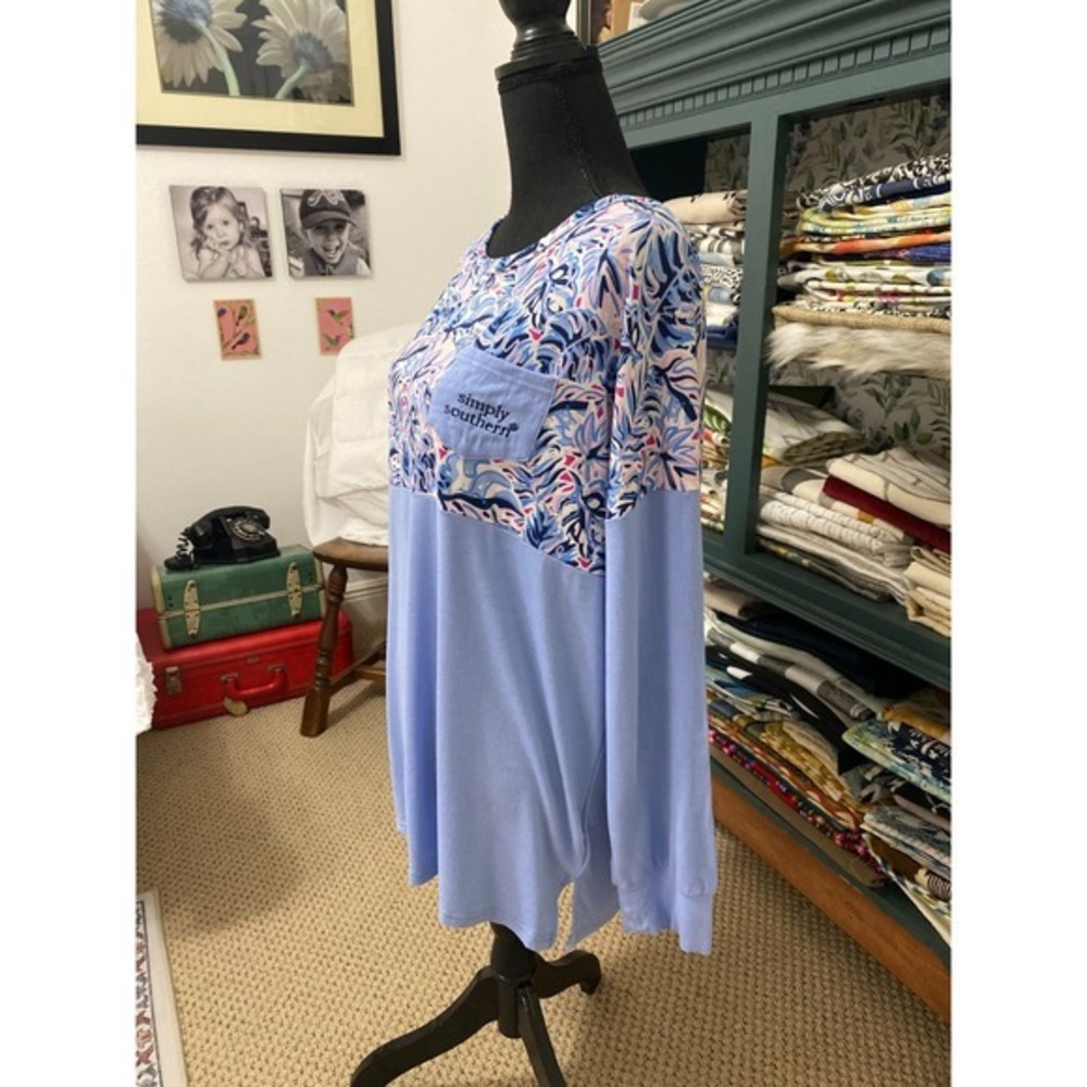 Simply Southern Tropical Leaf Pocket Long Sleeve T-Shirt Women's XL - Picture 3 of 8